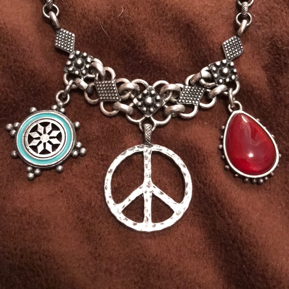 Lucky brand silver necklace with 3 charms